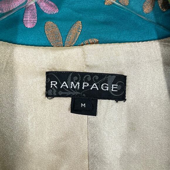 Vintage Y2K Rampage Embroidered Satin Belted Jacket Medium Blue Floral Hippie - Picture 7 of 8